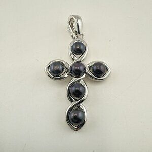 Honora Pearl Pendant Cross Necklace Gray Sterling Silver Enhancer 925 Religious